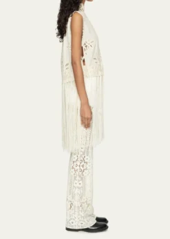 SeaAdelina Battenberg Lace Fringe-Trim Top