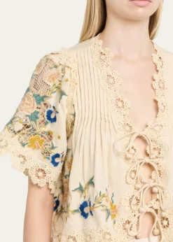 SeaAdonna Embroidered Tie-Front Top