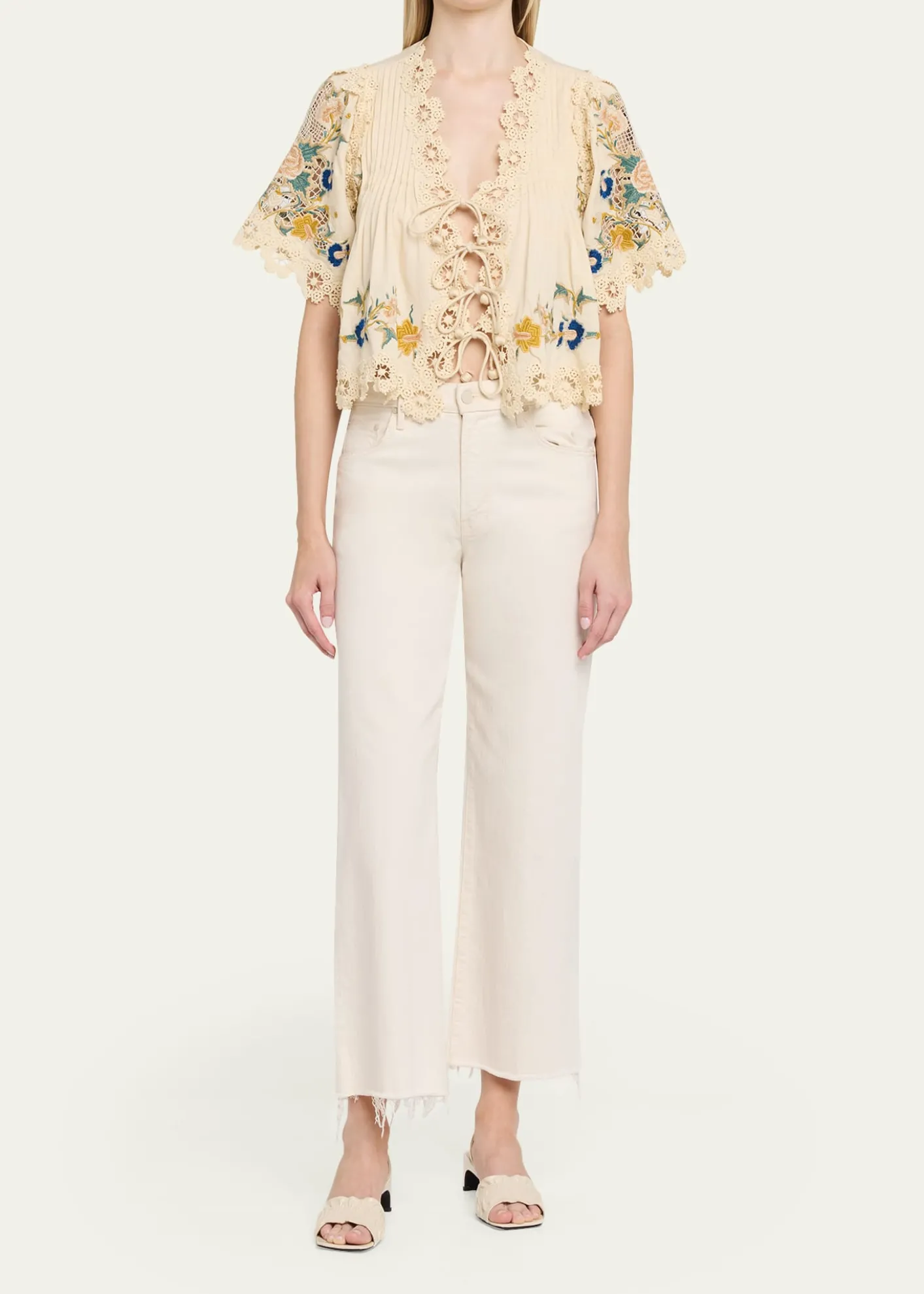 SeaAdonna Embroidered Tie-Front Top