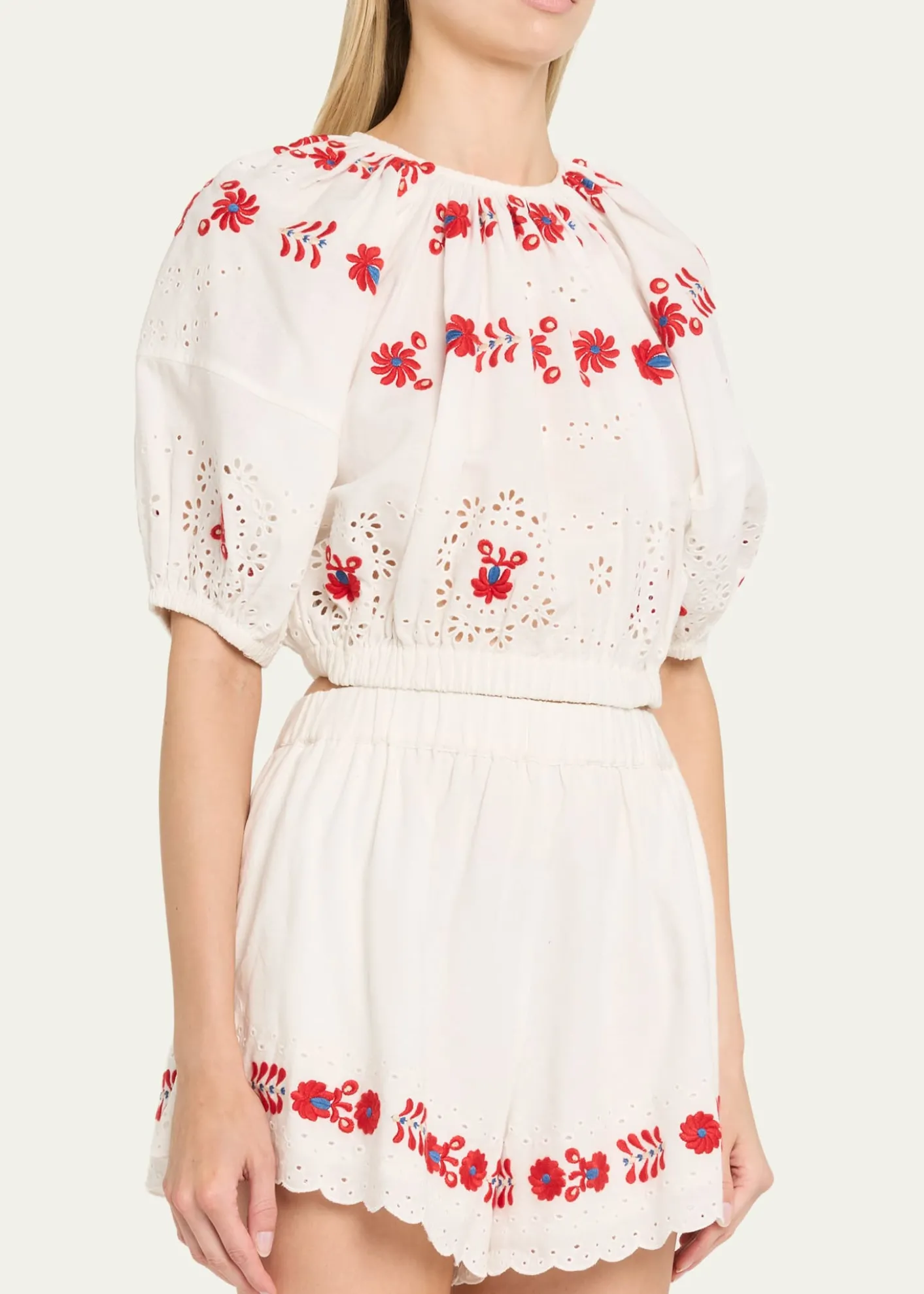 SeaCatharina Embroidered Bubble Crop Top