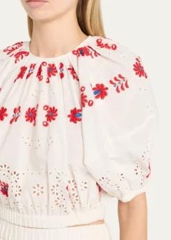SeaCatharina Embroidered Bubble Crop Top