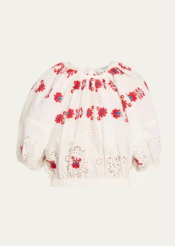 SeaCatharina Embroidered Bubble Crop Top