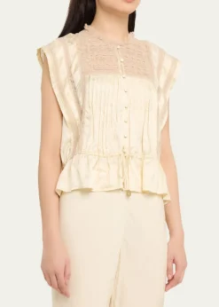 SeaEthel Lace-Embroidered Satin Top