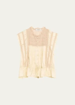 SeaEthel Lace-Embroidered Satin Top
