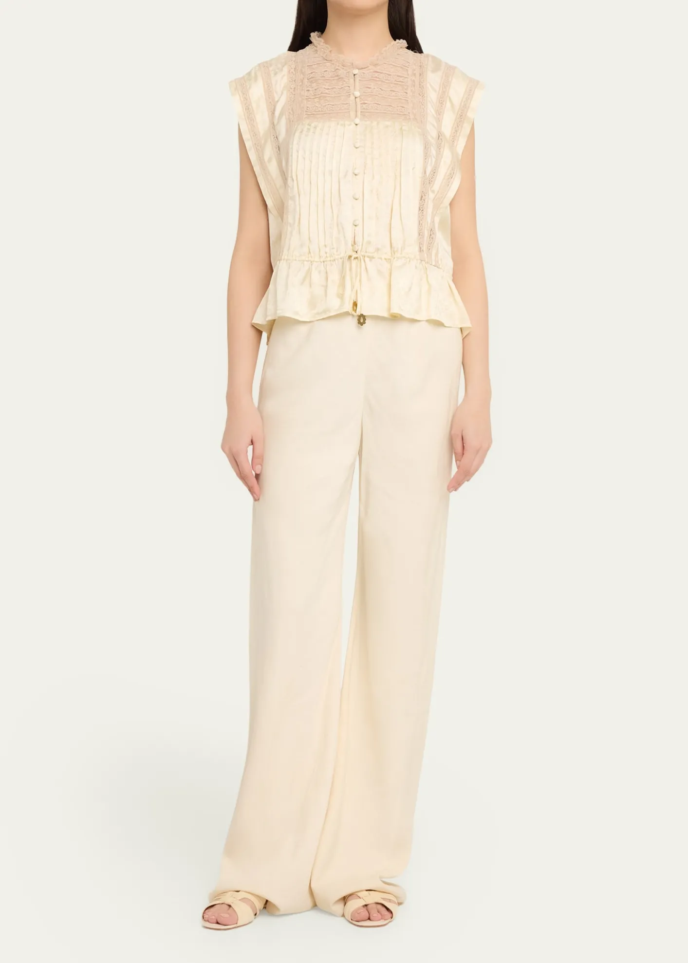 SeaEthel Lace-Embroidered Satin Top