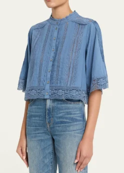 SeaPippa Embroidered Short-Sleeve Blouse