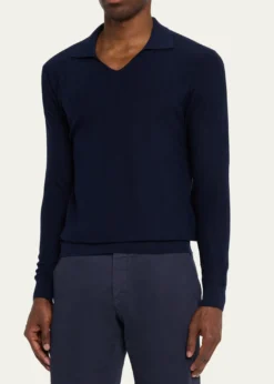 SeaseMen's Herringbone Johnny-Collar Polo Sweater