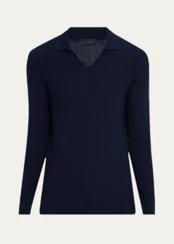 SeaseMen's Herringbone Johnny-Collar Polo Sweater