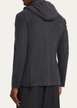 SeaseMen's Hooded Wool Pinstripe Blazer