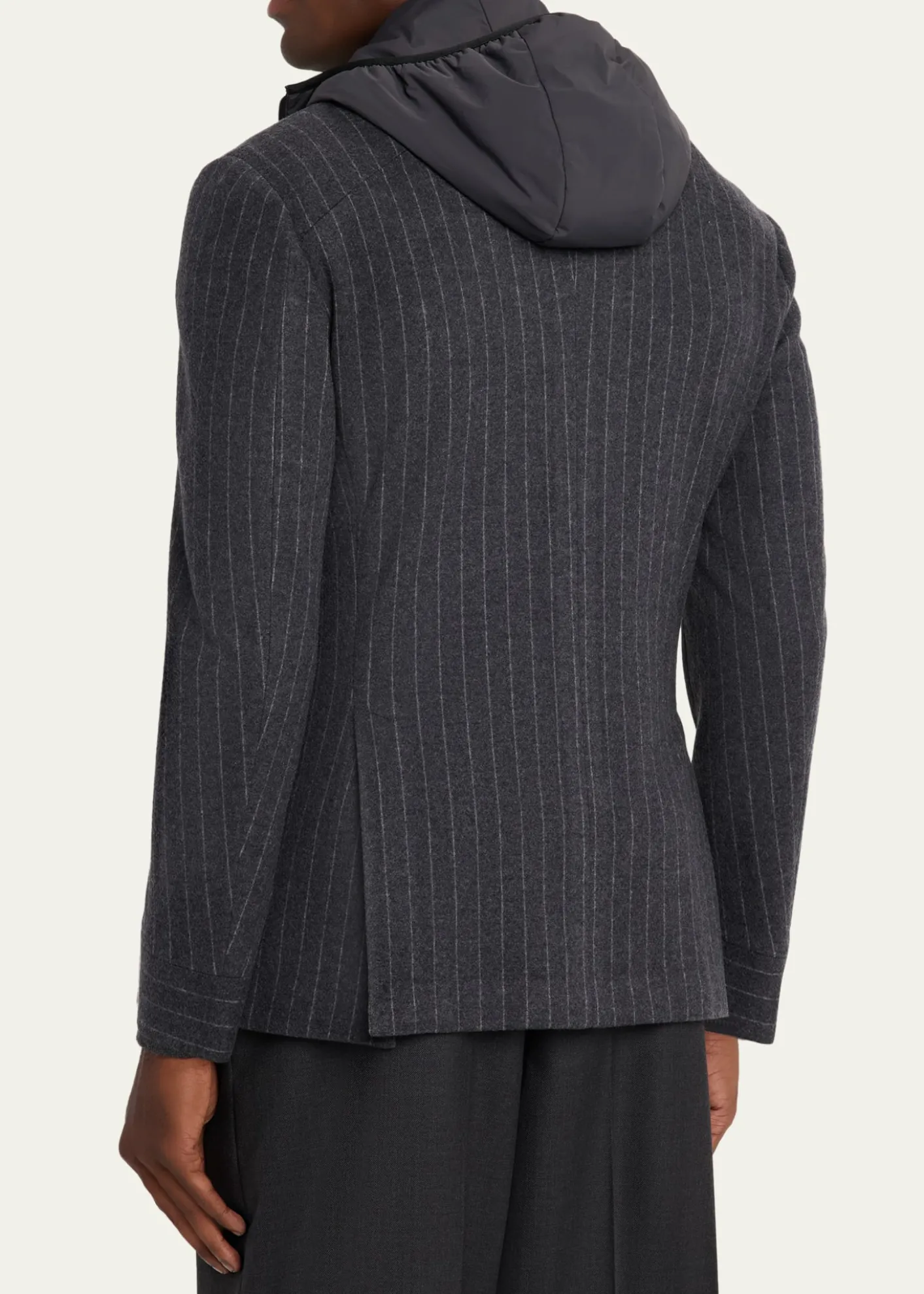 SeaseMen's Hooded Wool Pinstripe Blazer