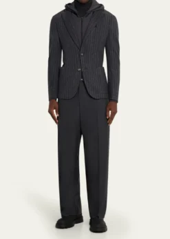 SeaseMen's Hooded Wool Pinstripe Blazer