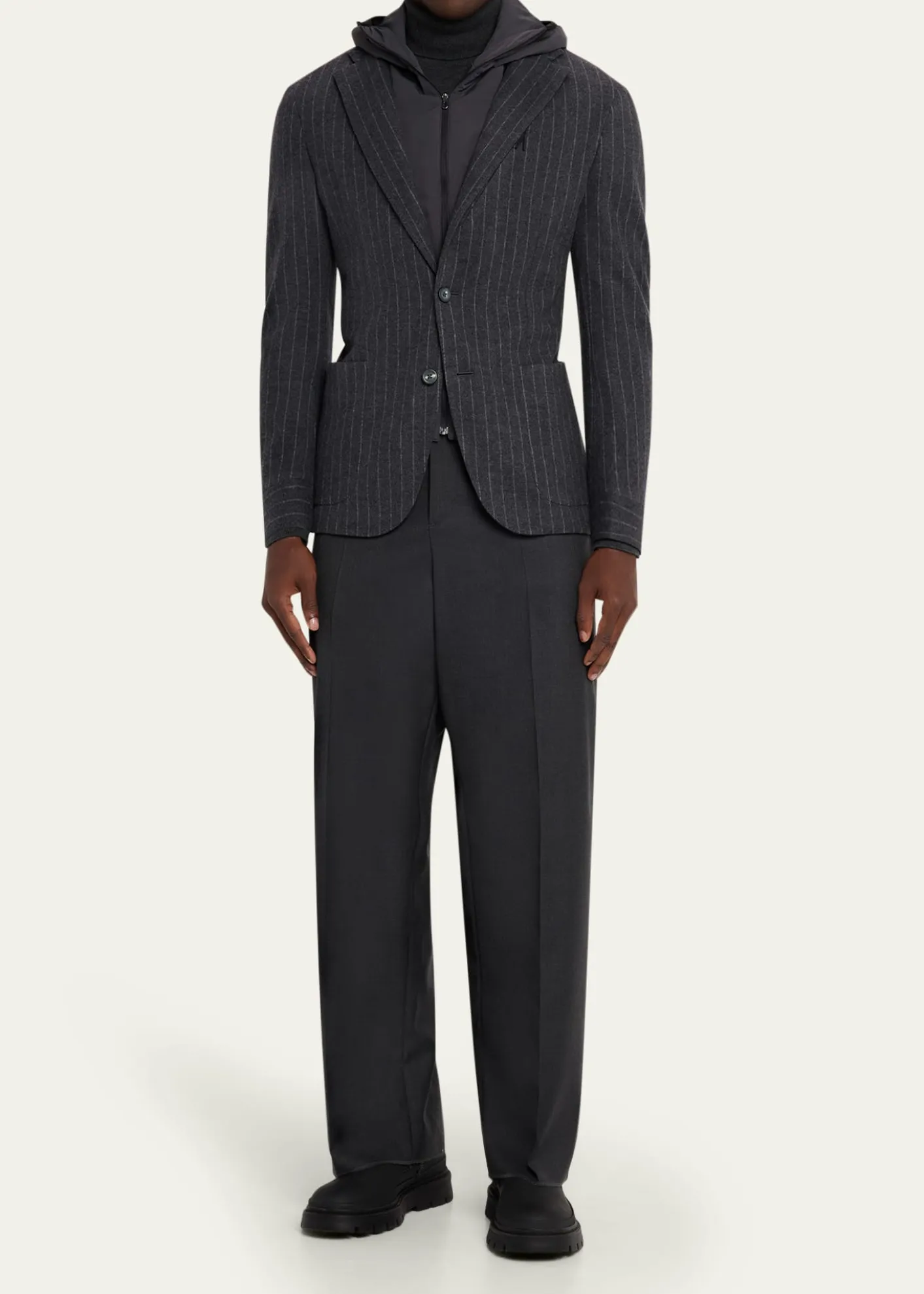 SeaseMen's Hooded Wool Pinstripe Blazer