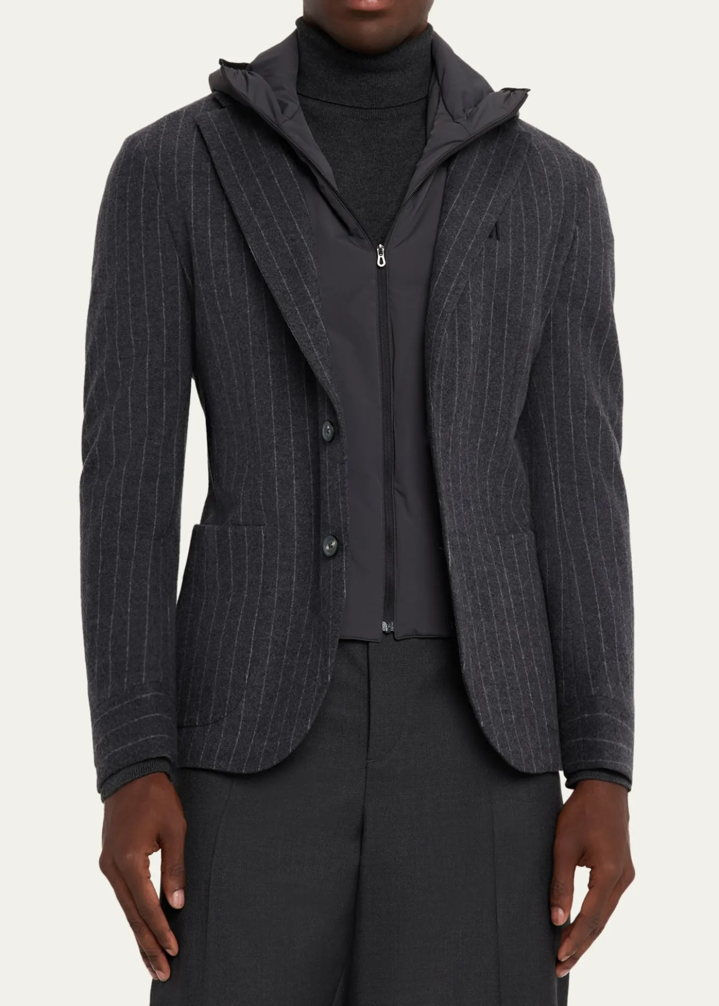 SeaseMen's Hooded Wool Pinstripe Blazer