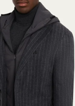 SeaseMen's Hooded Wool Pinstripe Blazer