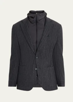 SeaseMen's Hooded Wool Pinstripe Blazer