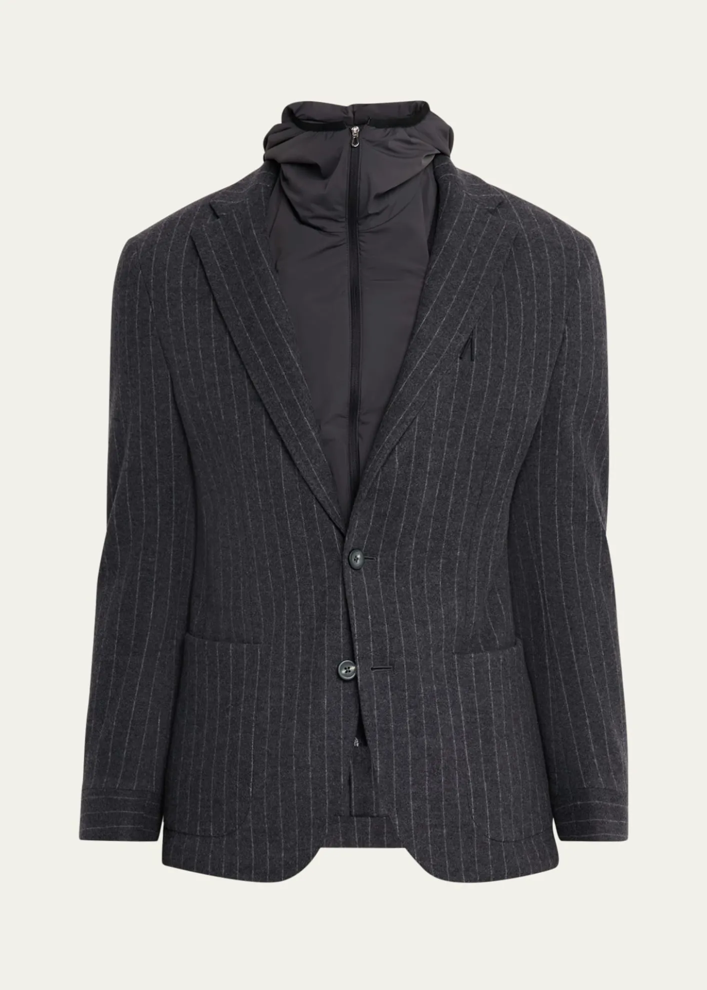 SeaseMen's Hooded Wool Pinstripe Blazer