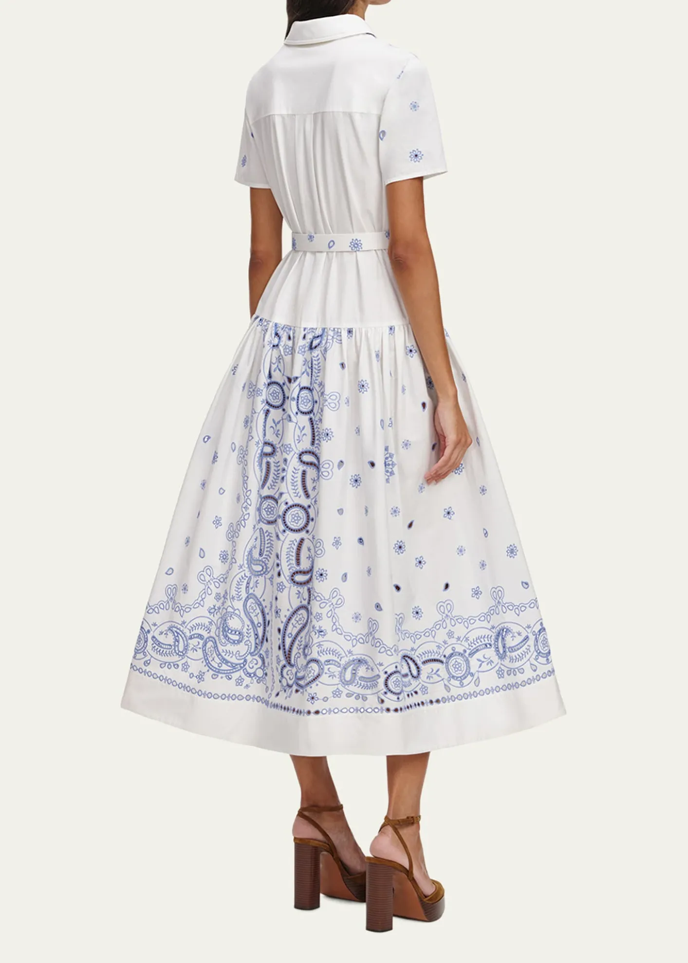 Self-PortraitEmbroidered Cotton Belted Midi Dress