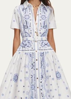 Self-PortraitEmbroidered Cotton Belted Midi Dress