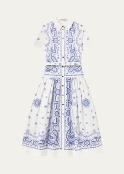 Self-PortraitEmbroidered Cotton Belted Midi Dress
