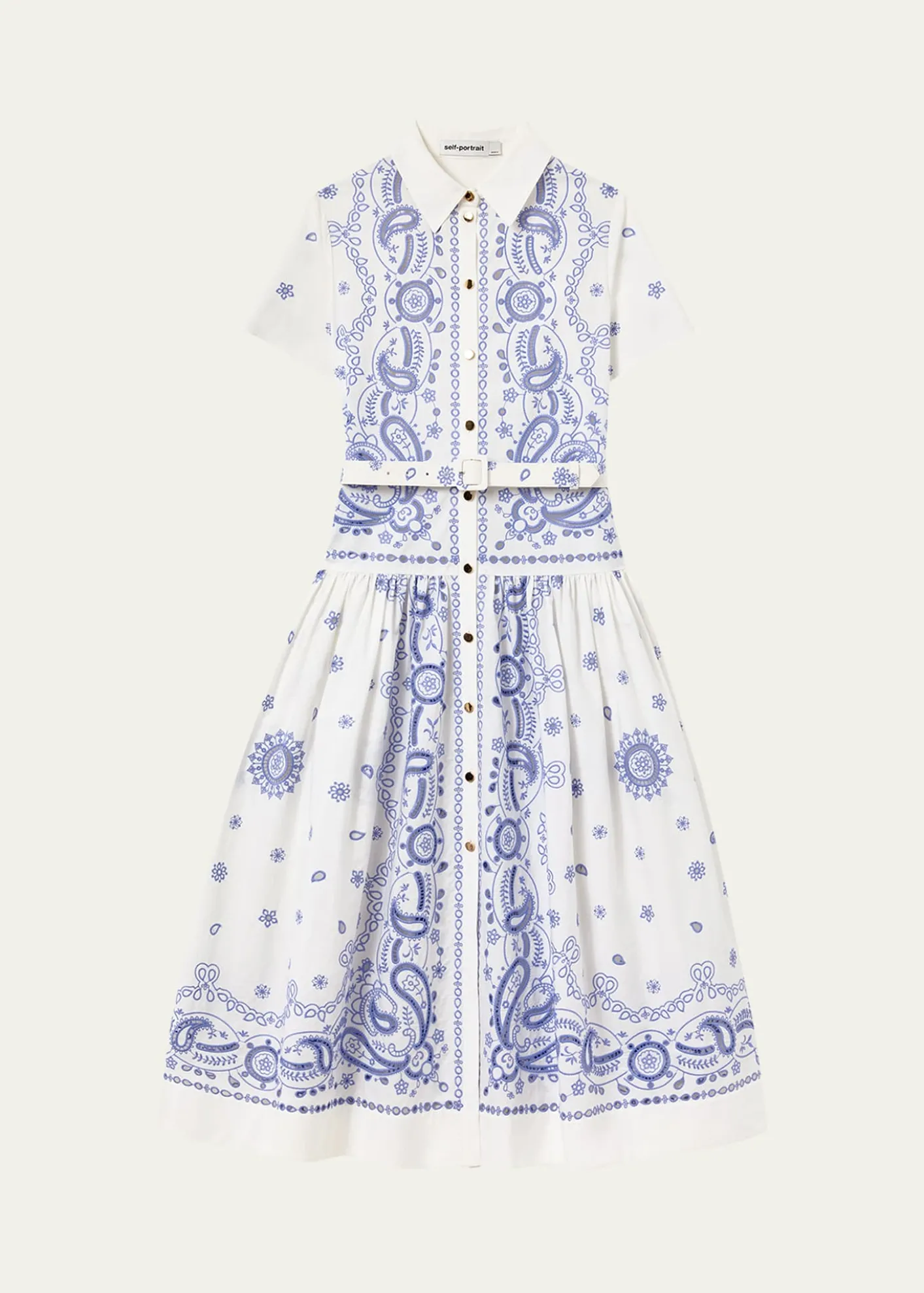 Self-PortraitEmbroidered Cotton Belted Midi Dress