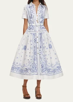 Self-PortraitEmbroidered Cotton Belted Midi Dress