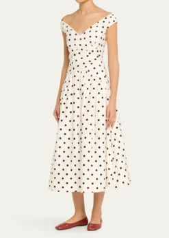 Self-PortraitPolka-Dot Cotton Midi Dress