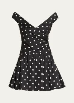 Self-PortraitPolka-Dot Gathered Off-Shoulder Mini Dress