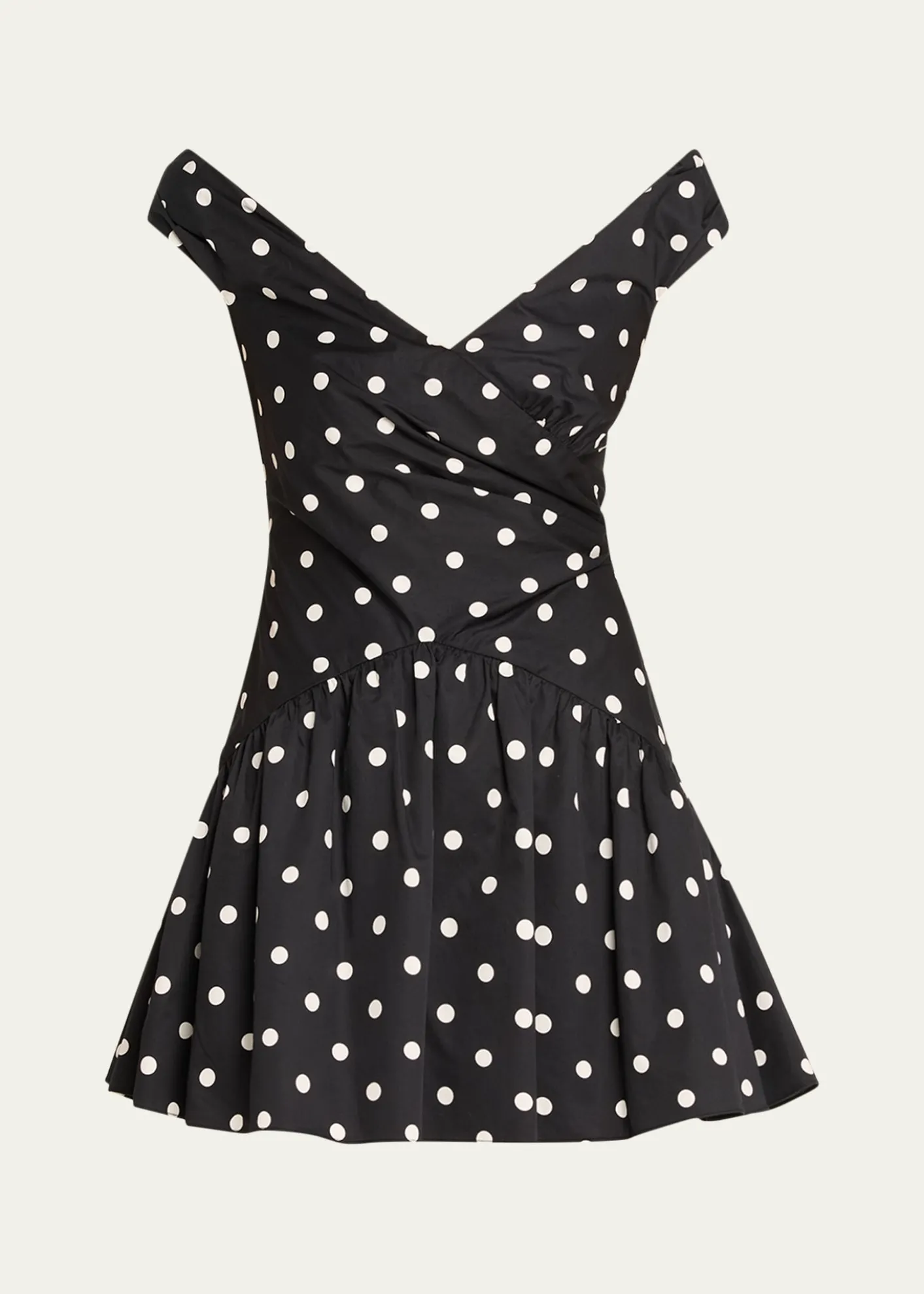 Self-PortraitPolka-Dot Gathered Off-Shoulder Mini Dress