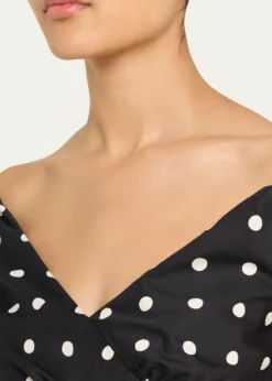 Self-PortraitPolka-Dot Gathered Off-Shoulder Mini Dress
