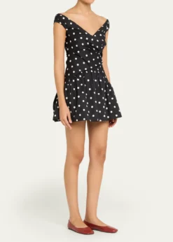 Self-PortraitPolka-Dot Gathered Off-Shoulder Mini Dress