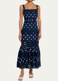 Self-PortraitPolka Dot Linen Midi Dress