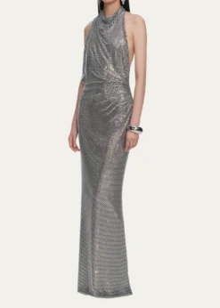 Self-PortraitRhinestone Draped Maxi Dress