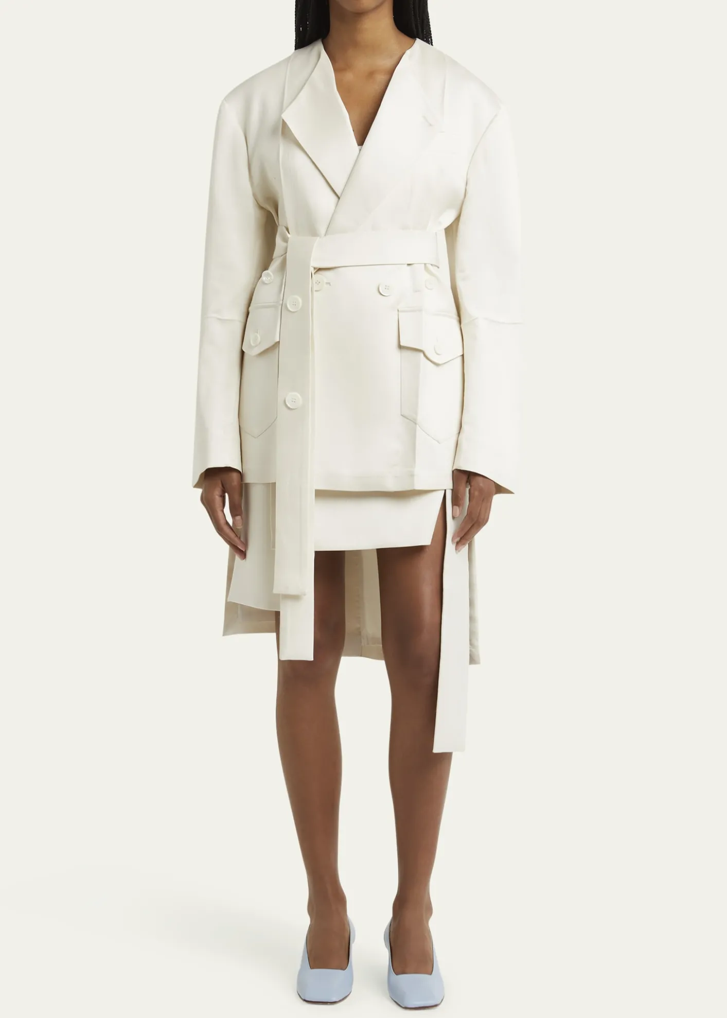 SETCHUNo Collar Origami Belted Wool Jacket