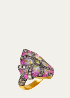 Sevan Bicakci24K Yellow Gold and Silver Diamond and Pink Gradient Ring