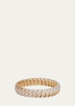 Sidney Garber18K Yellow Gold Narrow Wave Link Bracelet with Diamonds