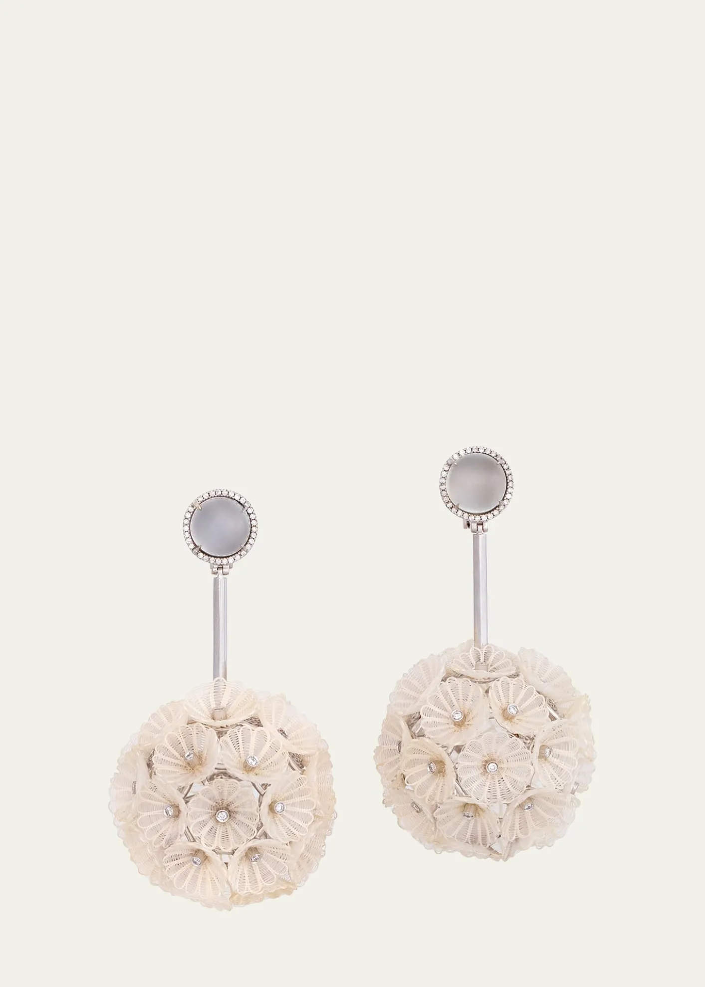 Silvia Furmanovich18K White Gold Dandelion Horsehair Earrings with Diamonds and Moonstone
