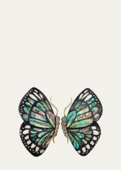 Silvia Furmanovich18K Yellow Gold Butterfly Wing Marquetry Earrings with Mother Of Pearl, Abalone Inlay and Diamonds