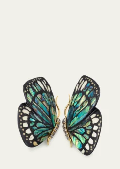 Silvia Furmanovich18K Yellow Gold Butterfly Wing Marquetry Earrings with Mother Of Pearl, Abalone Inlay and Diamonds