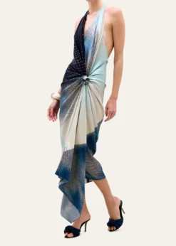 Silvia TcherassiAbril Plunging Halter Knotted Silk Midi Dress