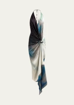 Silvia TcherassiAbril Plunging Halter Knotted Silk Midi Dress