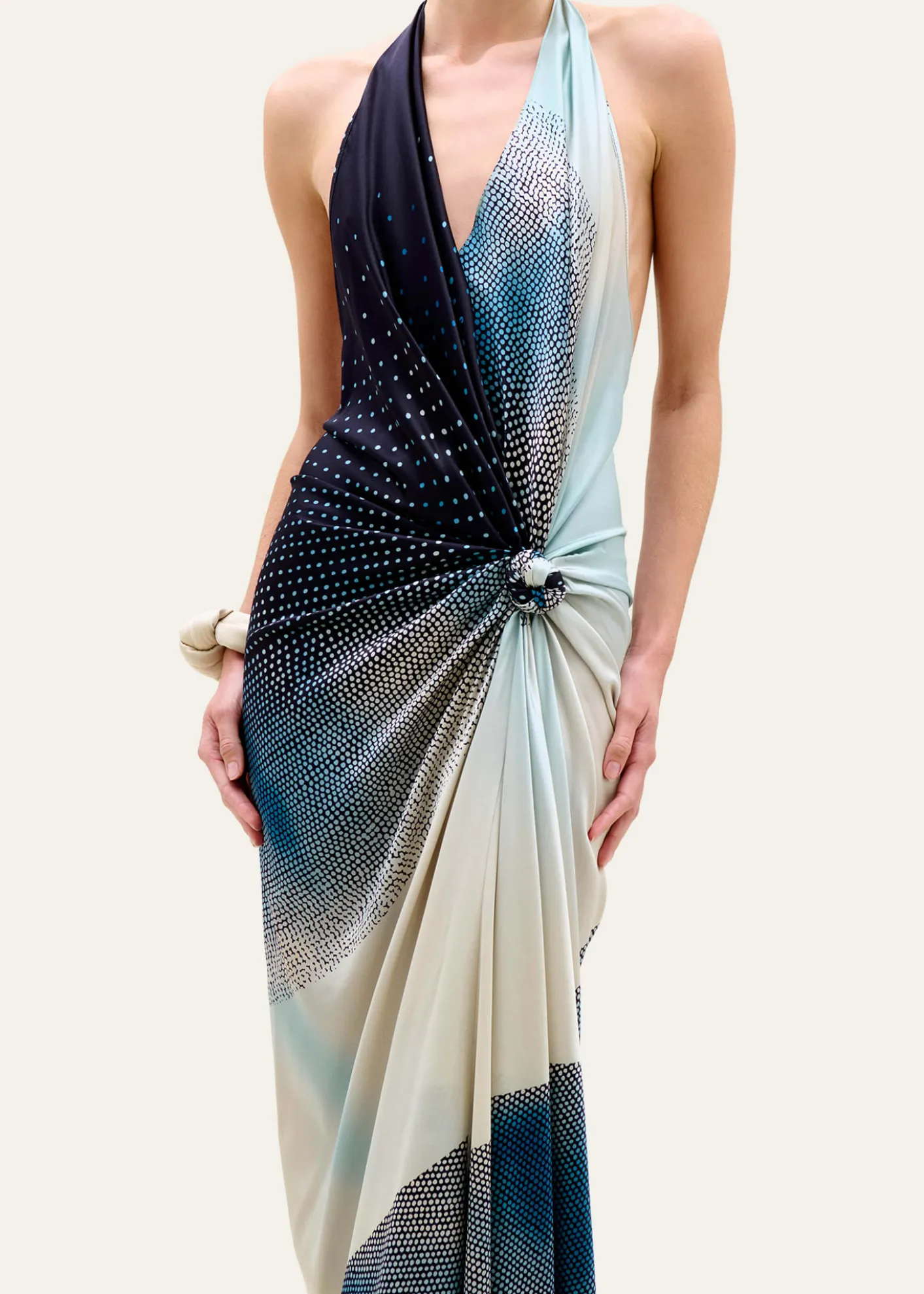 Silvia TcherassiAbril Plunging Halter Knotted Silk Midi Dress