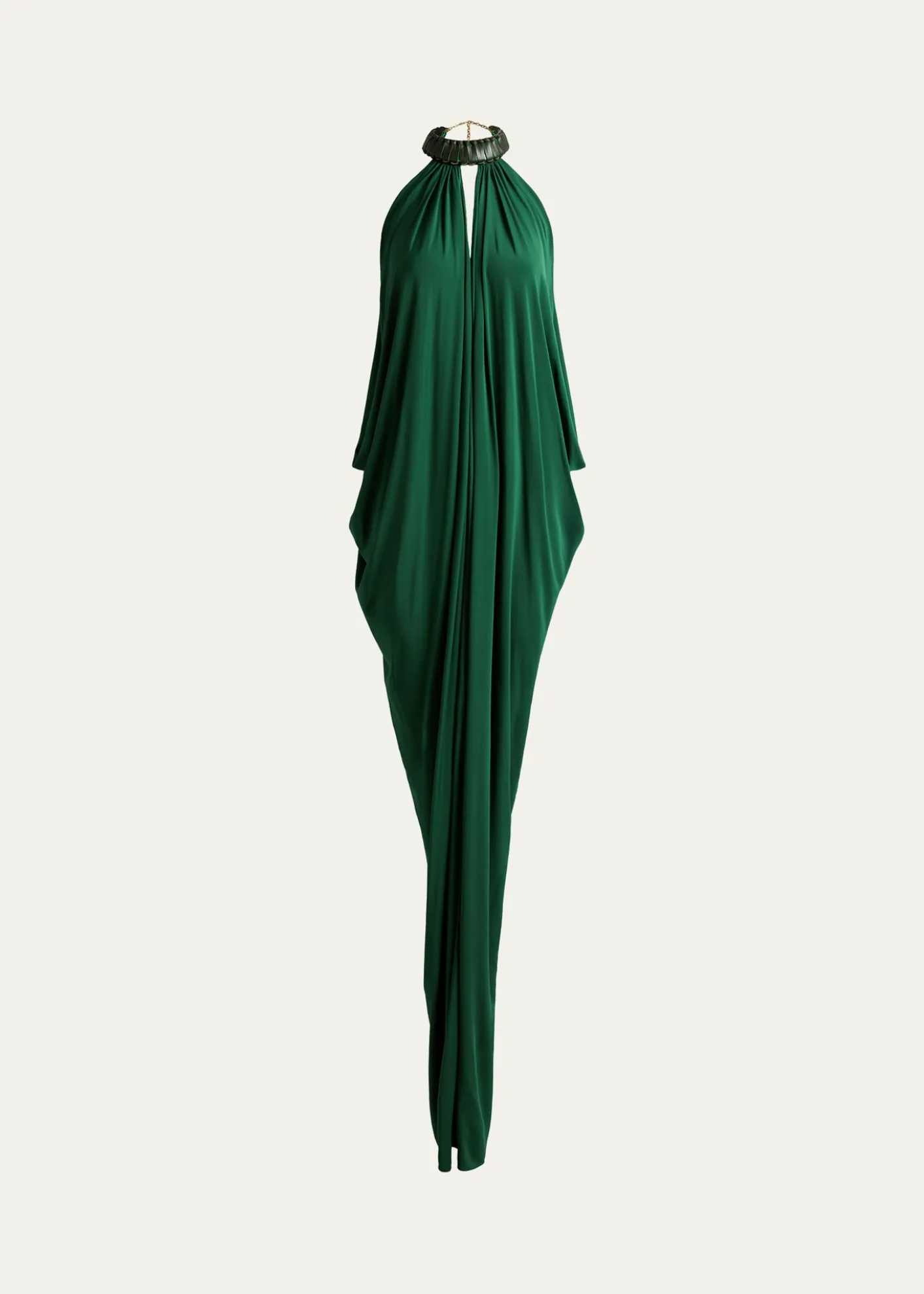 Silvia TcherassiNiagara Draped Leather-Trim Halter Maxi Dress
