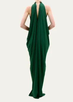 Silvia TcherassiNiagara Draped Leather-Trim Halter Maxi Dress
