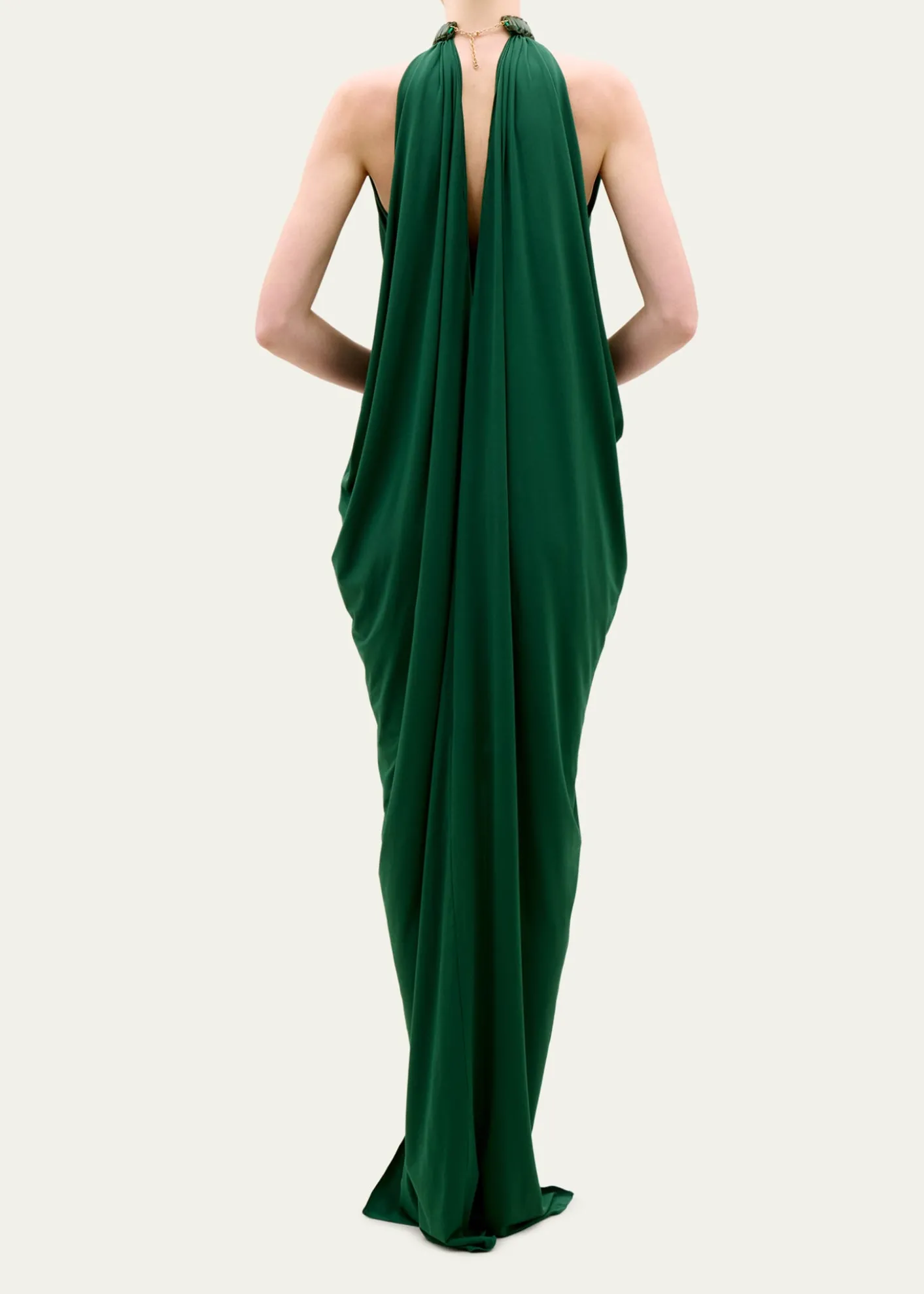Silvia TcherassiNiagara Draped Leather-Trim Halter Maxi Dress