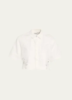 SIMKHAIAlbaine Embroidered Denim Crop Top