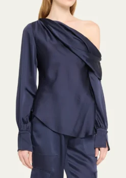 SIMKHAIAlice Draped Satin One-Shoulder Top