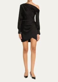 SIMKHAICameron One-Shoulder Wrap-Skirt Satin Mini Dress
