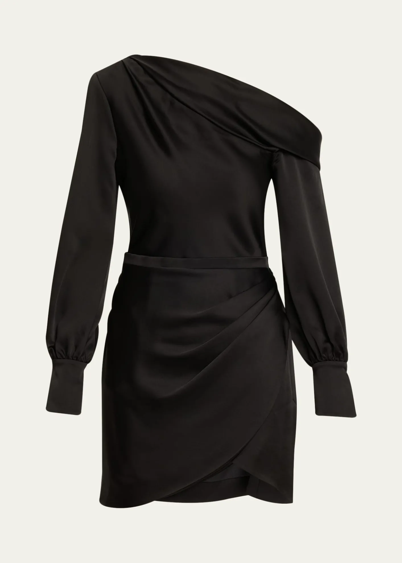 SIMKHAICameron One-Shoulder Wrap-Skirt Satin Mini Dress