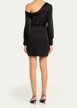 SIMKHAICameron One-Shoulder Wrap-Skirt Satin Mini Dress