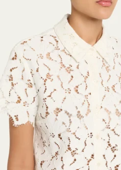 SIMKHAIMarjorie Short-Sleeve Lace Camp Shirt